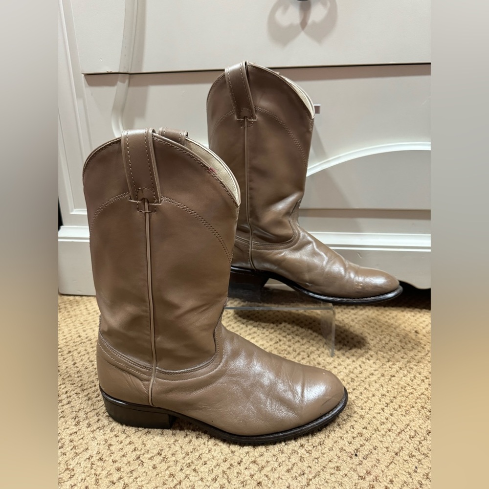 Laredo Taupe Leather Western Ankle Boots